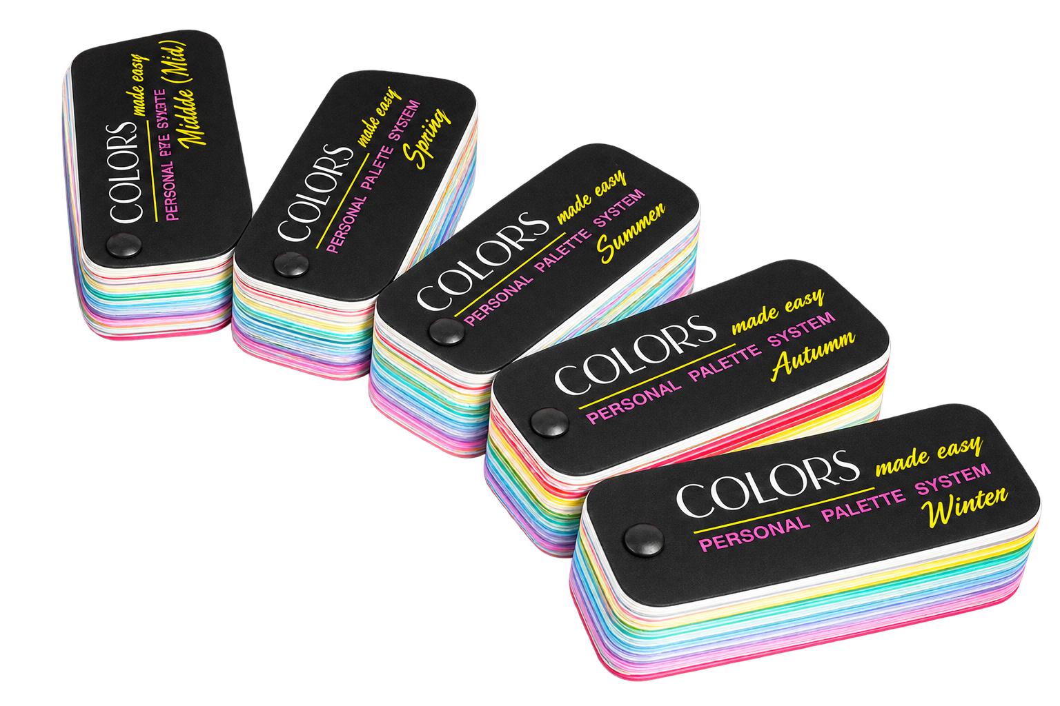 Five closed Colors Made Easy personal palettes: Middle (Mild), Spring, Summer, Autumn and Winter