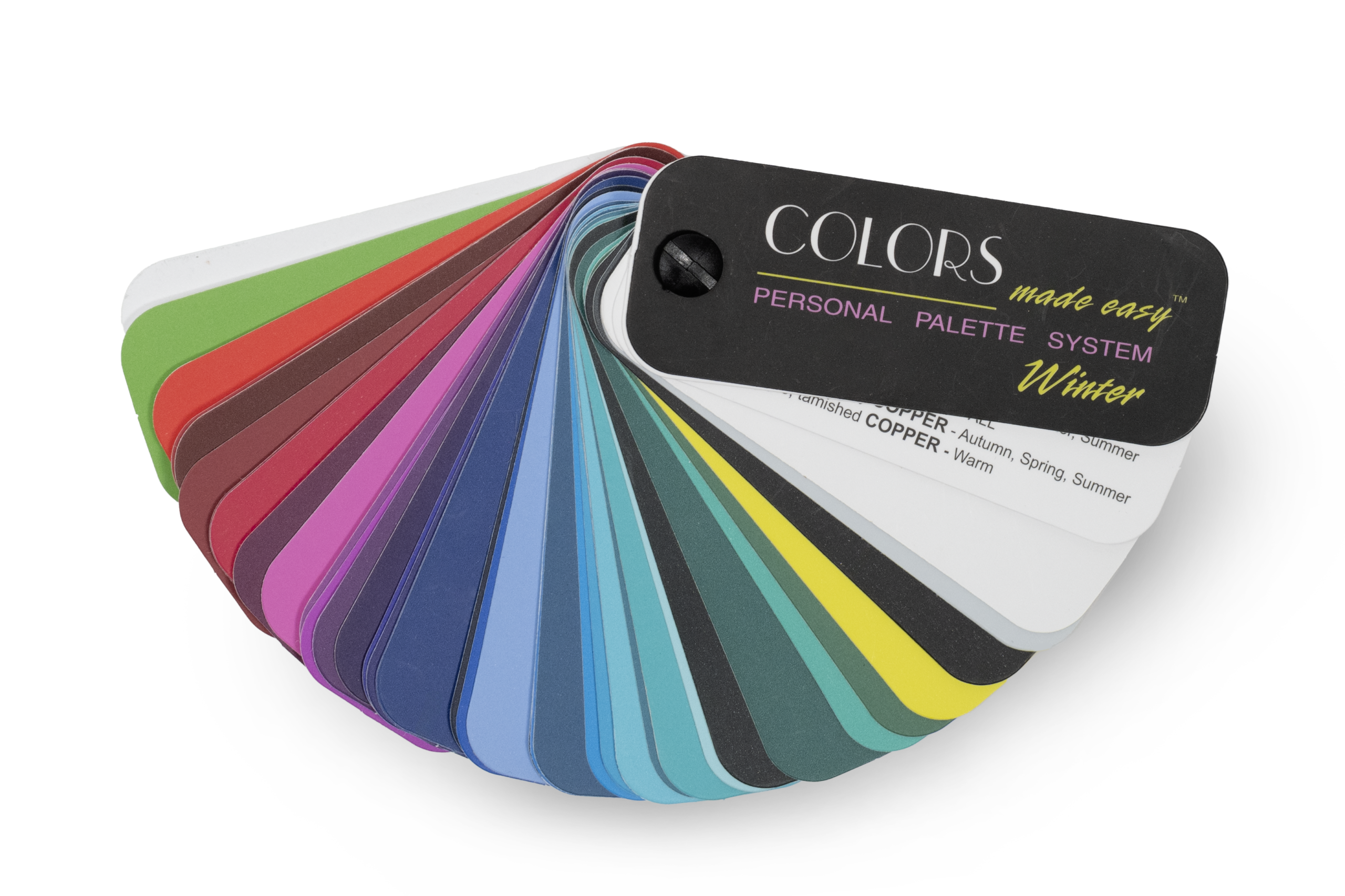Colors Made Easy Winter personal palette opened into a fan of color samples